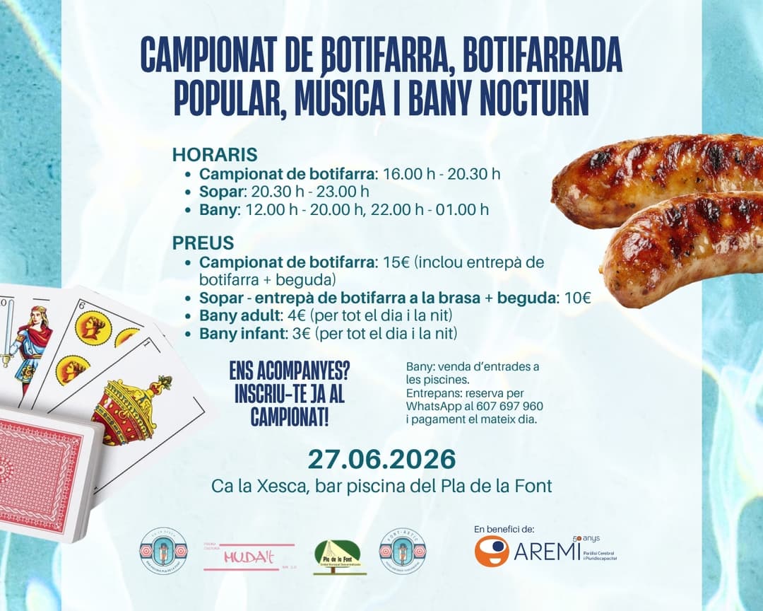 Campionat de botifarra, botifarrada popular, música i bany nocturn