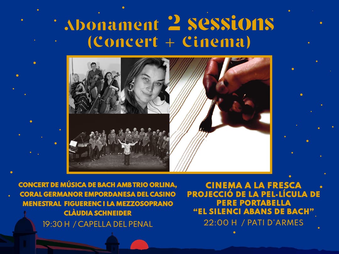 CONCERT DE MÚSICA DE BACH AMB TRIO ORLINA, CORAL DEL CASINO MENESTRAL I LA MEZZOSOPRANO CLÀUDIA SCHNEIDER CINEMA A LA FRESCA "EL SILENCI ABANS DE BACH"