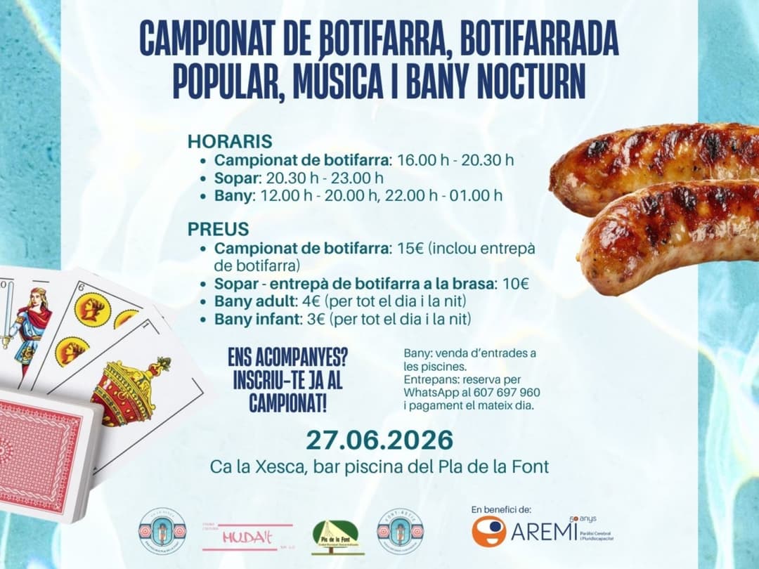 Campionat de botifarra, botifarrada popular, música i bany nocturn