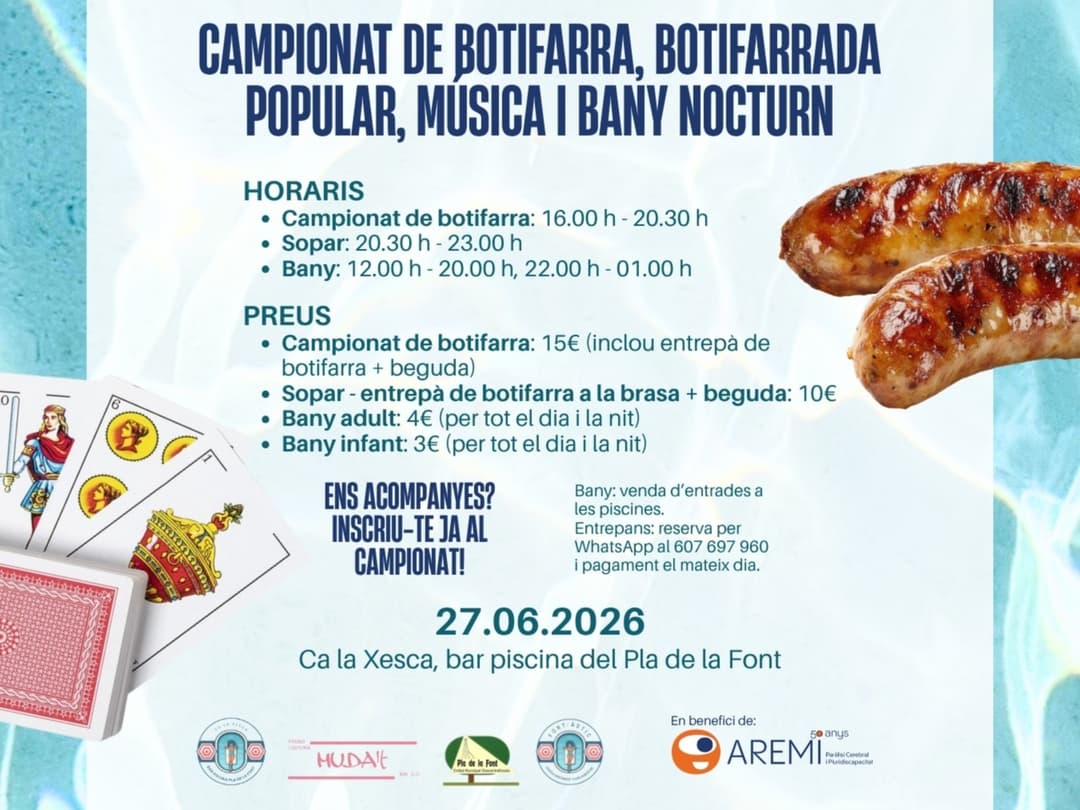 Campionat de botifarra, botifarrada popular, música i bany nocturn
