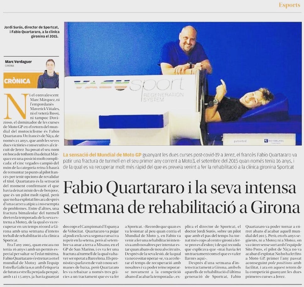 Punt Diari: " Fabio Quartararo i la seva intensa setmana de rehabilitació a Girona