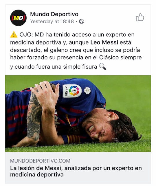 El Dr. Jordi Surós entrevistat pel Mundo Deportivo per valorar lesió de Messi