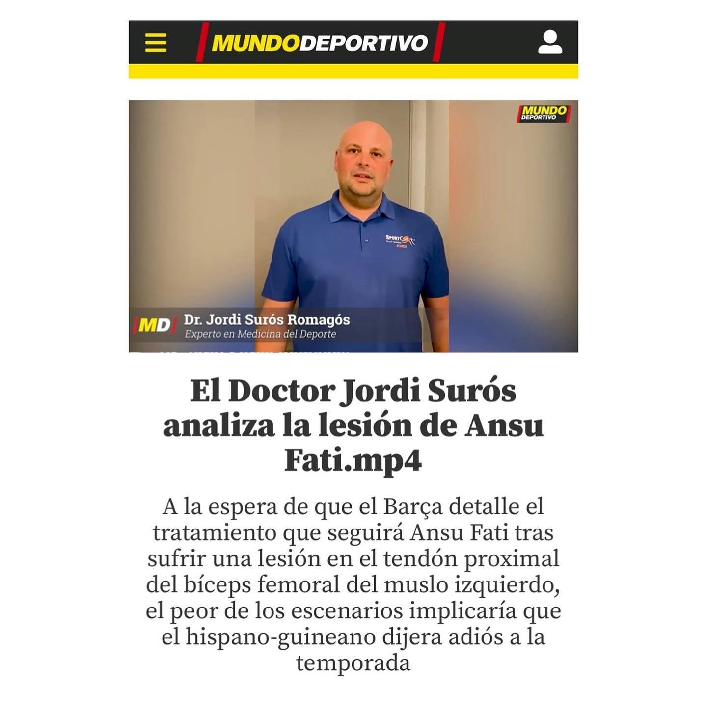 Jordi Surós entrevistat en el Mundo Deportivo comentant la lesió Ansu Fati