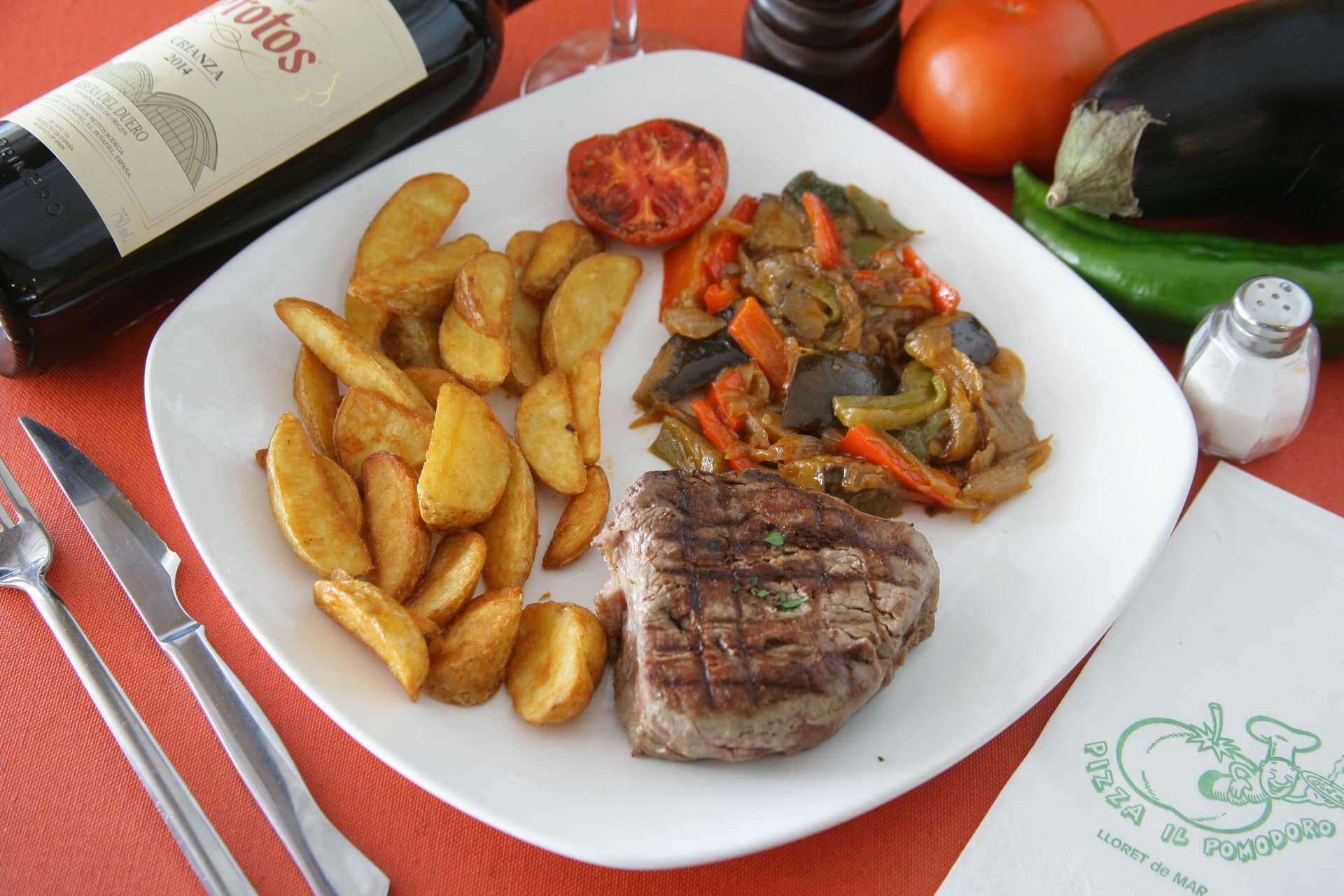 Filet de vedella al grill amb guarnició