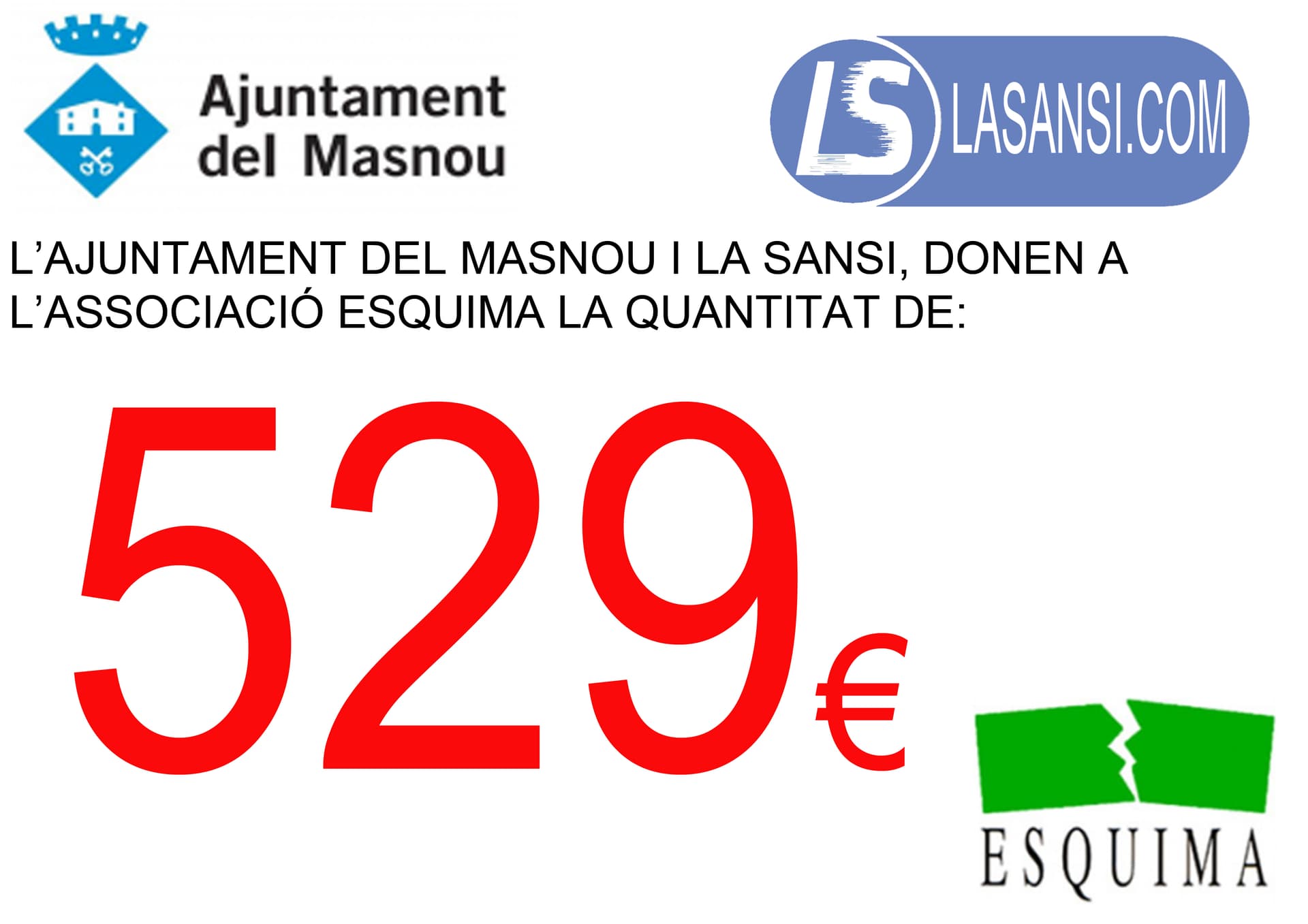 Img - Jaume Oliveras, Alcalde del Masnou y el regidor de deportes Joaquim Fàbregues entregan un cheque donativo a la asociación Esquima